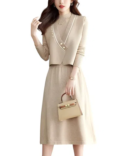 Teodora 2pc Vest & Dress Set In Neutral