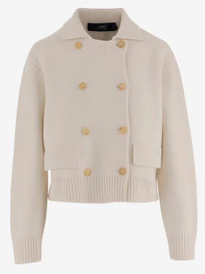 Arch4 Double-breasted Cashmere Knit Jacket In White