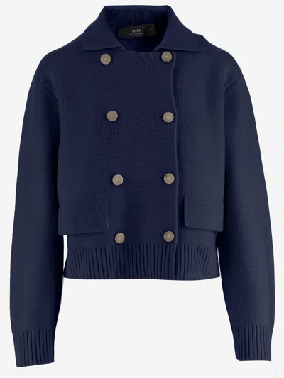 Arch4 Double-breasted Cashmere Knit Jacket In Blue