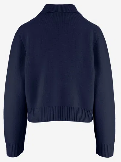 Arch4 Double-breasted Cashmere Knit Jacket In Blue