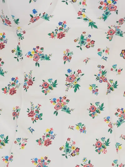 Tory Burch Floral Print One-piece Swimsuit In White