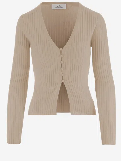 Arch4 Cashmere Ribbed Cardiga In Neutral