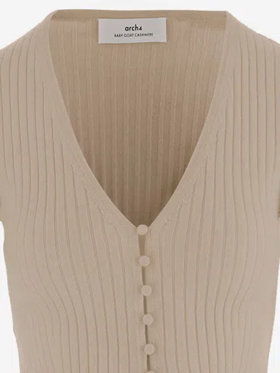 Arch4 Cashmere Ribbed Cardiga In Neutral