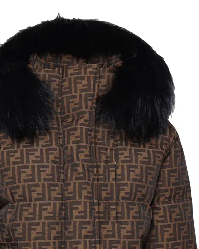 Fendi Ff Jacquard Ski Jacket In Brown
