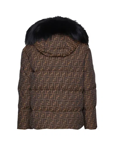Fendi Ff Jacquard Ski Jacket In Brown