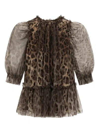 Dolce & Gabbana Leopard-print Ruffled Tulle Dress In Animal Print