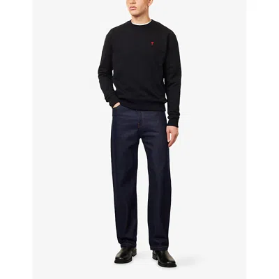 Ami Alexandre Mattiussi Ami Paris Men Black Crewneck Sweater With Adc Embroidery On The Front In Wool Blend Man In Multi