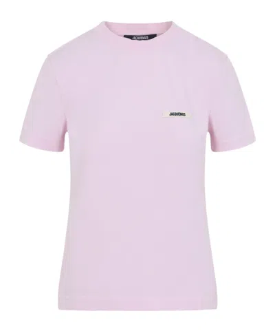 Jacquemus Pink Crew Neck T-shirt With Logo Patch On The Front In Cotton Woman
