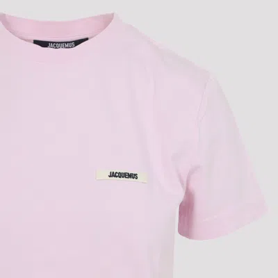 Jacquemus Pink Crew Neck T-shirt With Logo Patch On The Front In Cotton Woman