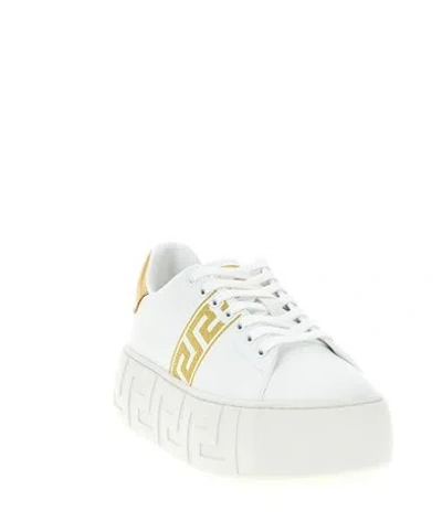 Versace La Greca Embroidered Platform Sneakers In White