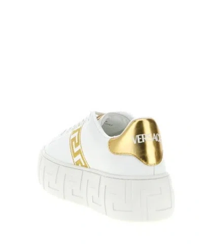 Versace La Greca Embroidered Platform Sneakers In White