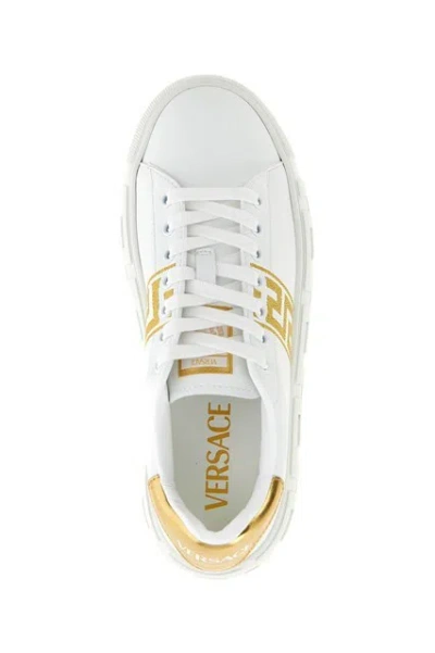 Versace La Greca Embroidered Platform Sneakers In White