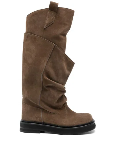 Attico Robin Passeggiata Suede Knee-high Boots In Brown