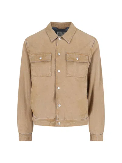 Mm6 Maison Margiela Flock Denim Trucker Jacket Sand In Brown