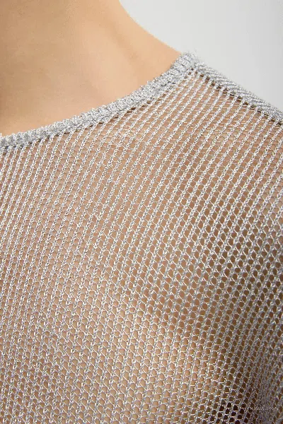 Tibi Viscose Metallic Mesh Easy T-shirt In Silver In Gray
