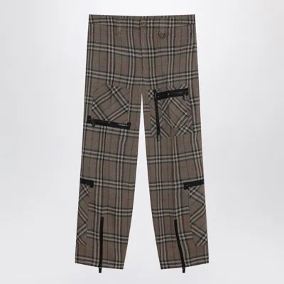Burberry Cargo Pants Check Pattern In Silk Blend In Brown