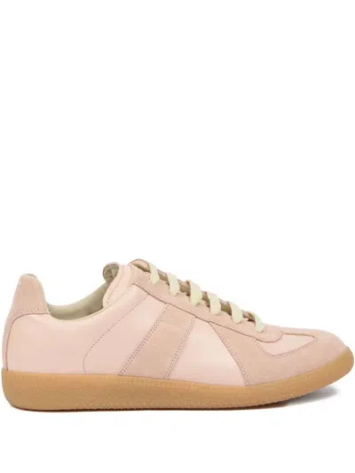 Maison Margiela 'replica' Pink Low Top Sneakers With Suede Details And Logo On The Tongue In Leather Woman In Beige
