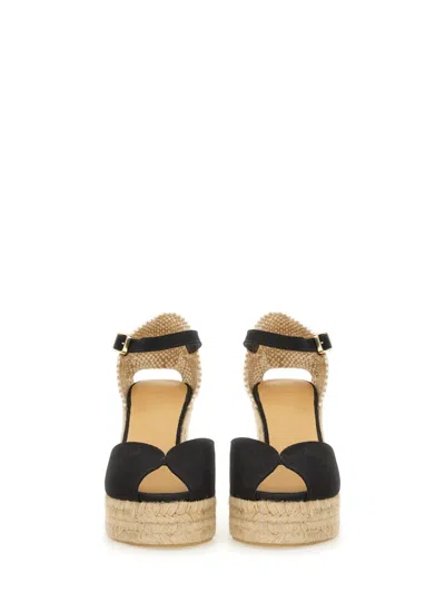 Castaã±er Castaner Bianca Raffia Wedge Espadrilles In Black