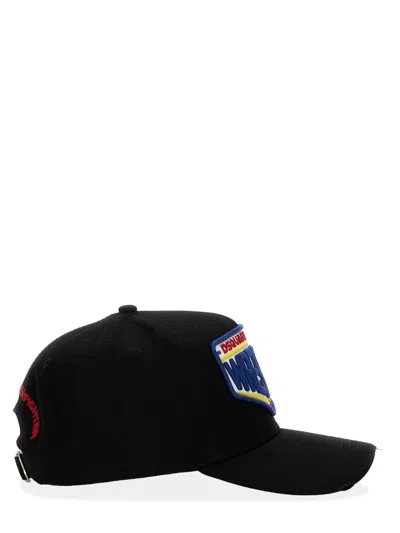Dsquared2 Black Baseball Cap With Maxi Print On The Front And Logo Lettering On The Rear In Black