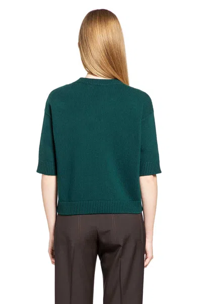 Gucci Women Wool Sweater With Frontal Logo Embroidery In Green