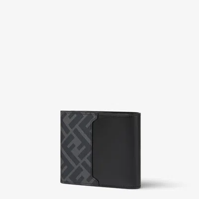 Fendi Squared Ff Leather Compact Bi-fold Wallet In Black