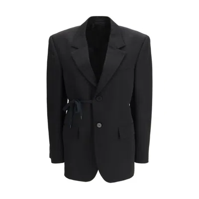 Balenciaga Tailored Wrap Wool Jacket Regular Fit In Black