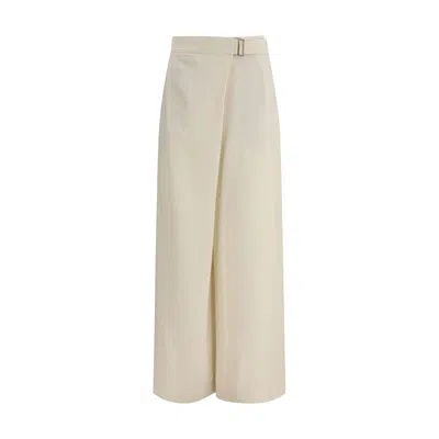 Brunello Cucinelli Women White Pants With Adjustable Belt Closure On The Front And Monil Detail On T