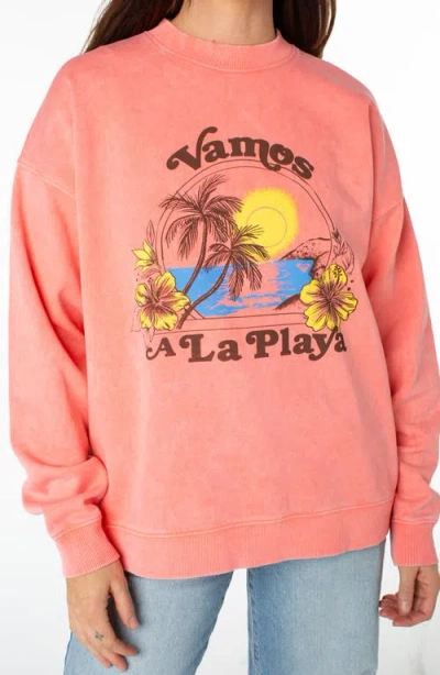 Roxy Line-up Playa Oversize Graphic Sweatshirt In Pink