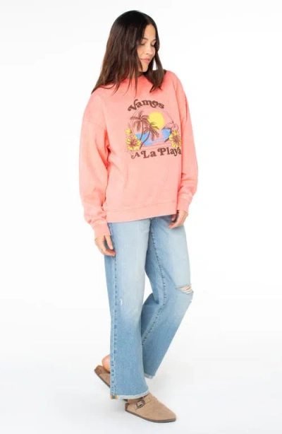 Roxy Line-up Playa Oversize Graphic Sweatshirt In Pink