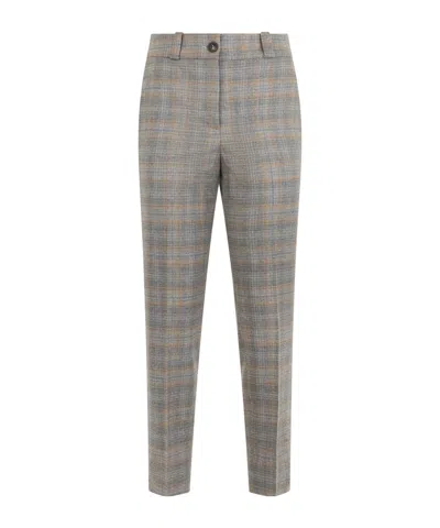 Peserico Cropped Checked Trousers In Gray
