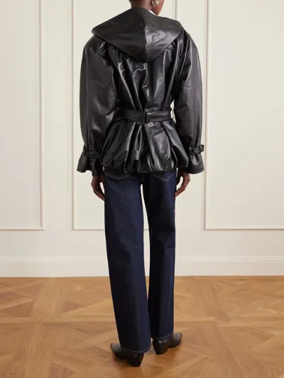 Magda Butrym Double-breasted Belted Hooded Leather Jacket In Black