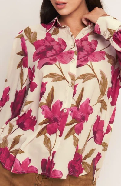 Flying Tomato Button Front Long Sleeve Top In Brown