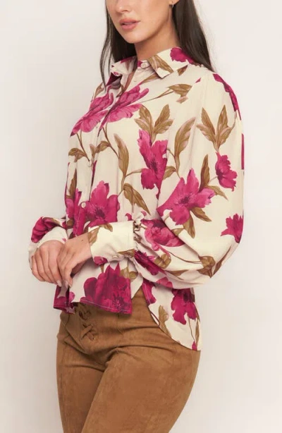 Flying Tomato Button Front Long Sleeve Top In Brown