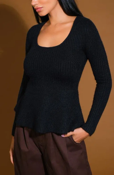 Flying Tomato Sweater Knit Long Sleeve Top In Black