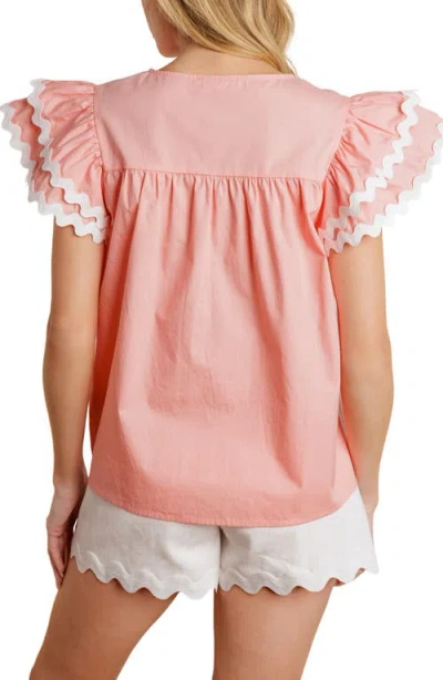 Flying Tomato Solid Woven Flutter Sleeve Top In Multi