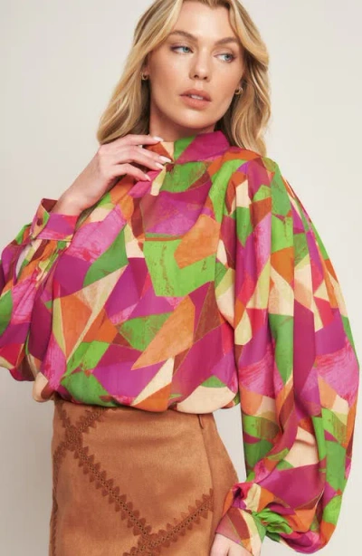 Flying Tomato Long Sleeve Woven Top In Multi