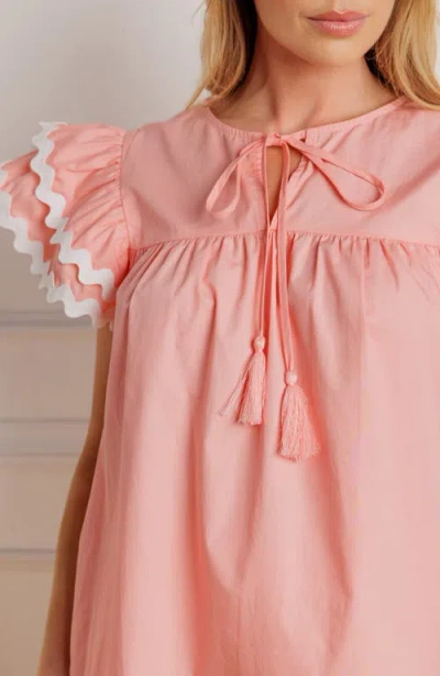 Flying Tomato Solid Woven Flutter Sleeve Top In Multi