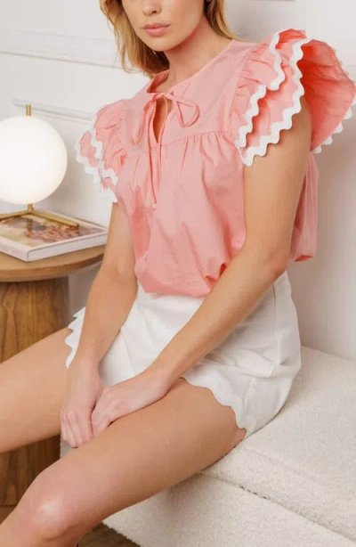 Flying Tomato Solid Woven Flutter Sleeve Top In Multi