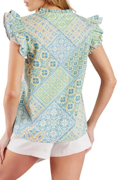 Flying Tomato Flutter Sleeve Woven Top In Multi