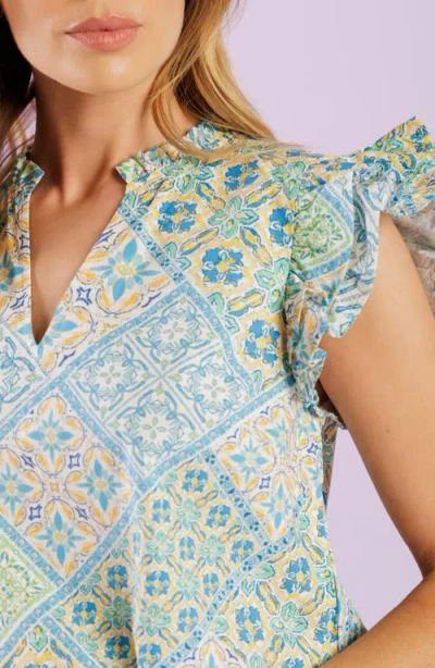 Flying Tomato Flutter Sleeve Woven Top In Multi