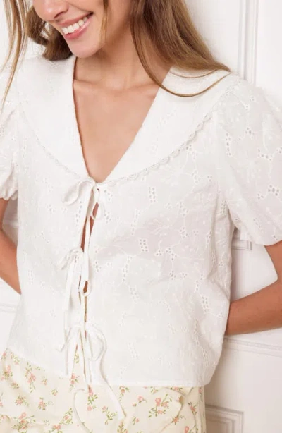 Flying Tomato Tie Front Eyelet Top In Multi