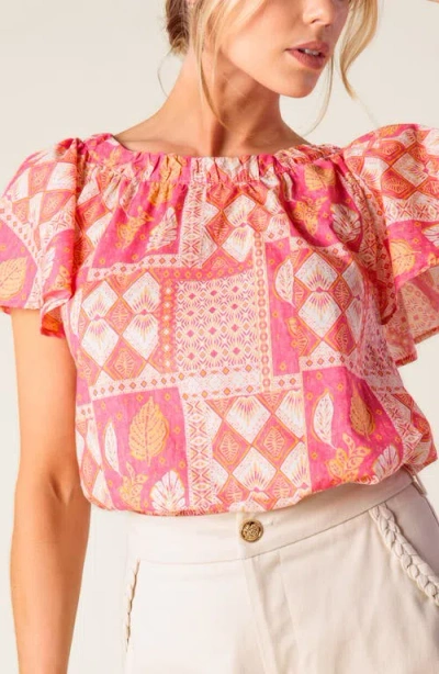 Flying Tomato Cotton Woven Top In Pink