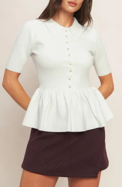 Flying Tomato Spread Collar Peplum Knit Top In White