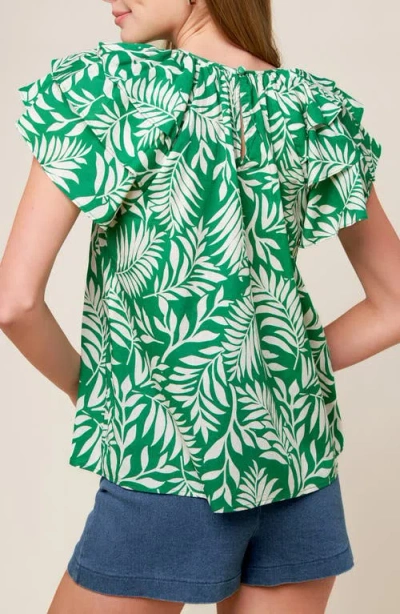 Flying Tomato Flutter Sleeve Woven Top In Green