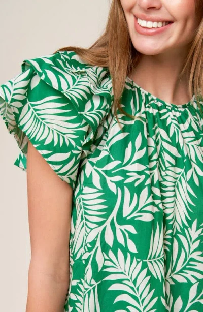 Flying Tomato Flutter Sleeve Woven Top In Green