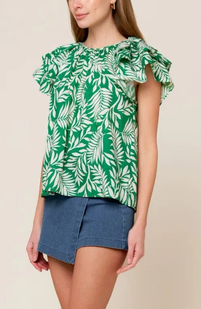 Flying Tomato Flutter Sleeve Woven Top In Green