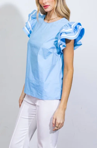 Flying Tomato Solid Woven Top In Blue