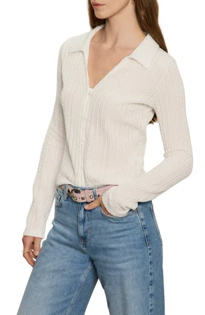 Sanctuary Textured Stripe Cotton Blend Knit Button-up Shirt In White