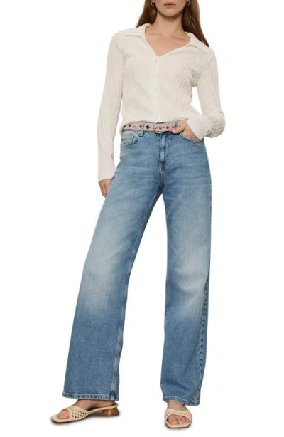 Sanctuary Textured Stripe Cotton Blend Knit Button-up Shirt In White