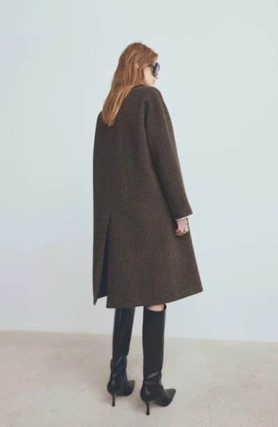 Mango Micro Houndstooth Wool Blend Double Breasted Coat In Brown